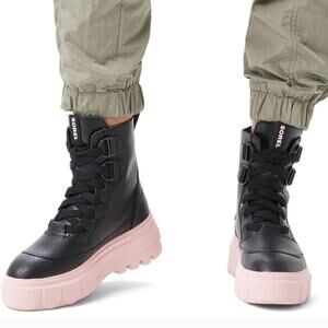 Sorel Caribou Chunky Boots Womens 12 Black Leather Pink Platform Waterproof